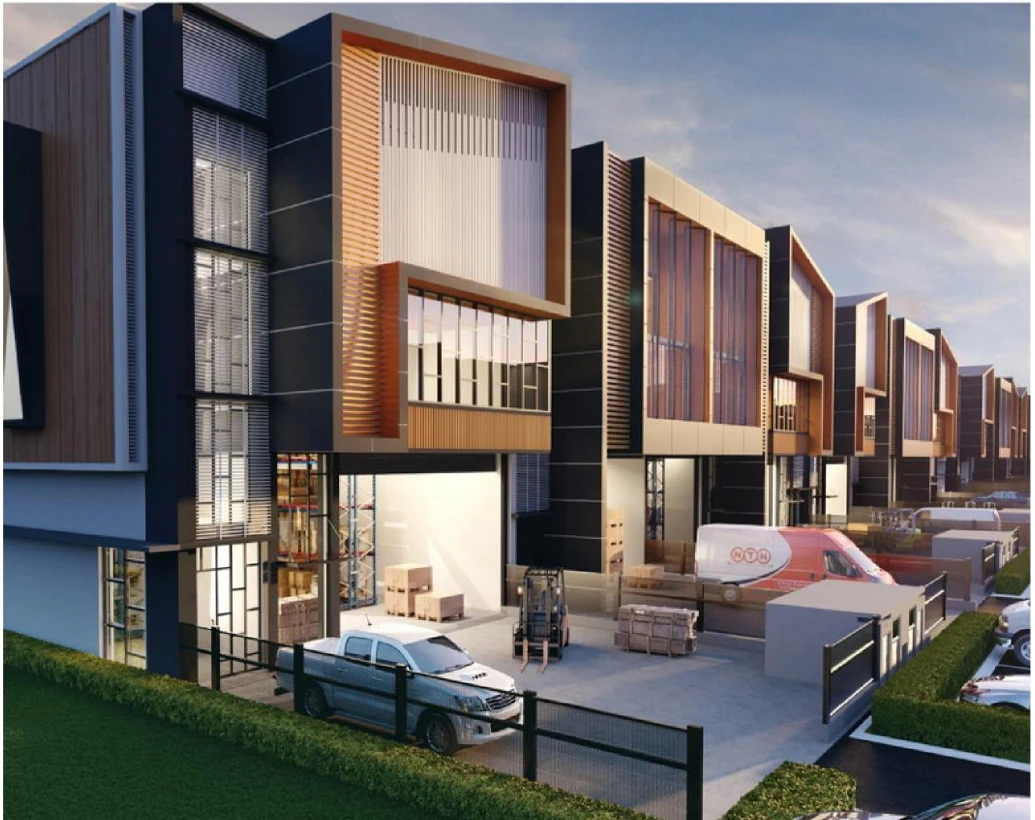 Modern industrial properties with loading areas and vehicle access