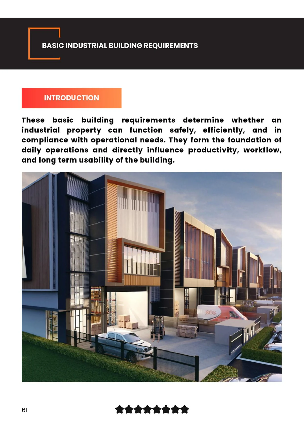 Book page introducing basic industrial building requirements