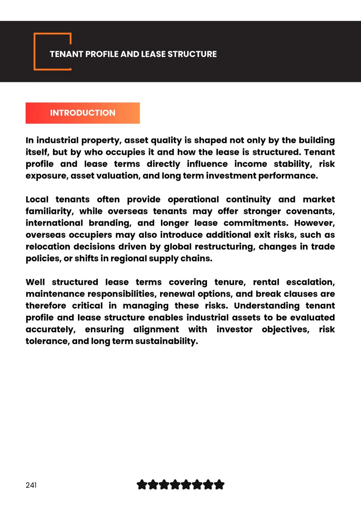 Book page explaining tenant profile and lease structure